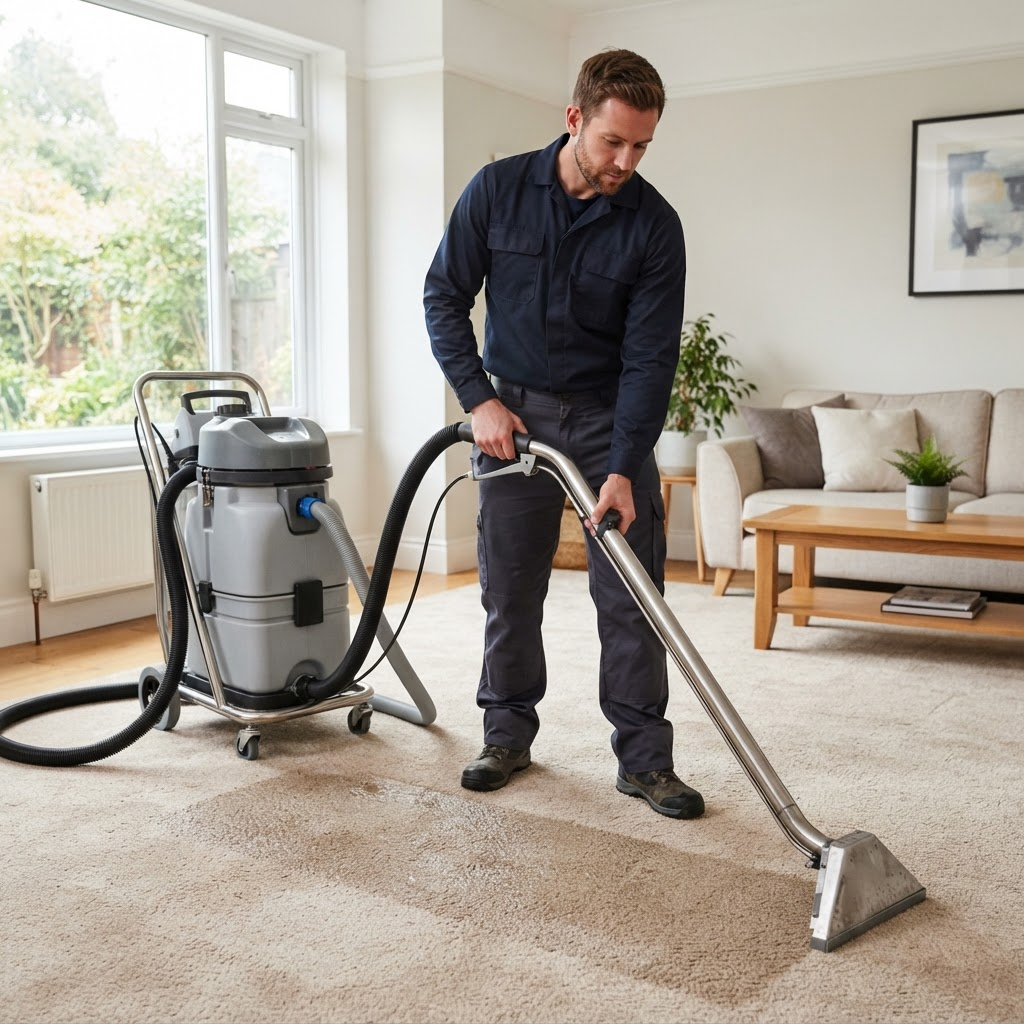 Zeus Services professional carpet cleaning technician
